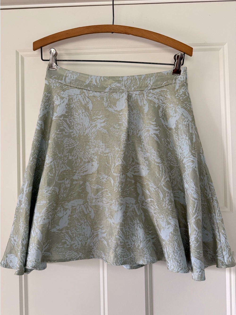 Blue & Gold A-Line Floral Jacquard Skirt, Size M
